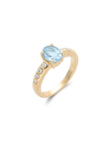 Anillo Oro Amarillo, Aguamarina Y Diamantes