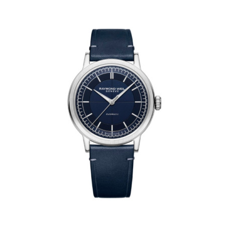 Reloj Raymond Weil Millesime 2925-STC-50001. Género: Hombre. Material: Acero. Tamaño: De 39mm a 42mm. Correa: Piel. Color esfera: Azul. Estilo: Casual,Cocktail. Movimiento: Automático. Características técnicas: Hora y segundero,Reserva de marcha