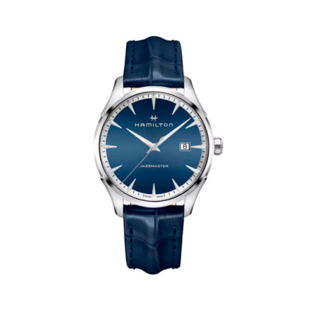 Reloj Hamilton Jazzmaster Gent Quartz H32451641. Género: Hombre. Material: Acero. Tamaño: De 39mm a 42mm. Correa: Piel. Color esfera: Azul. Estilo: Cocktail,Clásico. Movimiento: Cuarzo. Características técnicas: Hora y segundero,Calendario
