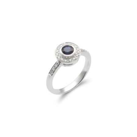 Anillo Oro Blanco, Zafiro Y Diamantes. Género: Mujer. Material: Oro blanco. Piedras: Diamantes,Zafiros