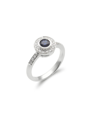 Anillo Oro Blanco, Zafiro Y Diamantes