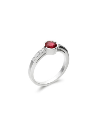 Anillo Oro Blanco, Rubí Y Diamantes