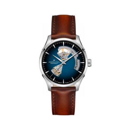 Reloj Hamilton Jazzmaster Open Heart Auto H32675540. Género: Hombre. Material: Acero. Tamaño: De 39mm a 42mm. Correa: Piel. Color esfera: Azul. Estilo: Casual,Cocktail. Movimiento: Automático. Características técnicas: Hora y segundero,Reserva de marcha