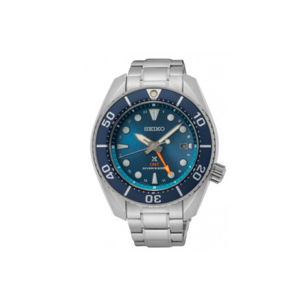 Reloj Seiko Prospex Sumo Solar GMT SFK001J1. Género: Hombre. Material: Acero. Tamaño: De 43mm a 46mm. Correa: Acero. Color esfera: Azul. Estilo: Casual,Deportivo. Movimiento: Solar. Características técnicas: Hora y segundero,Calendario
