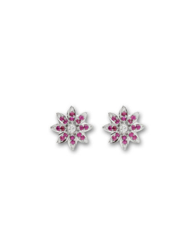 Pendientes Oro Blanco, Rubíes Y Diamantes