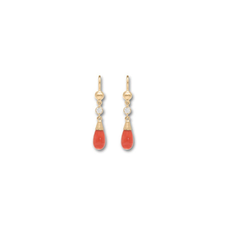 Pendientes Oro Amarillo, Circonita Y Coral. Género: Mujer. Material: Oro amarillo. Piedras: Coral,Circonitas