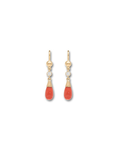 Pendientes Oro Amarillo, Circonita Y Coral