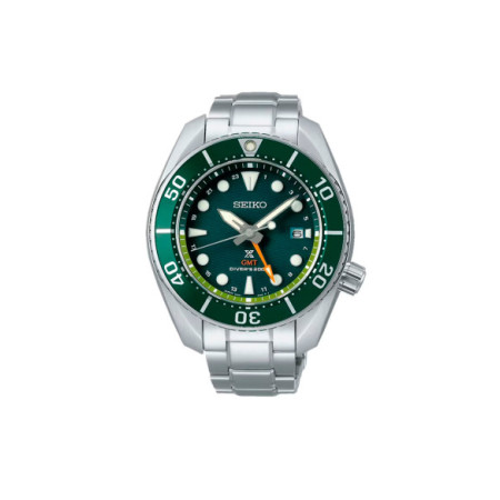 Reloj Seiko Prospex Solar Sumo GMT SFK003J1. Género: Hombre. Material: Acero. Tamaño: De 43mm a 46mm. Correa: Acero. Color esfera: Verde. Estilo: Deportivo,Casual. Movimiento: Solar. Características técnicas: Hora y segundero,Calendario