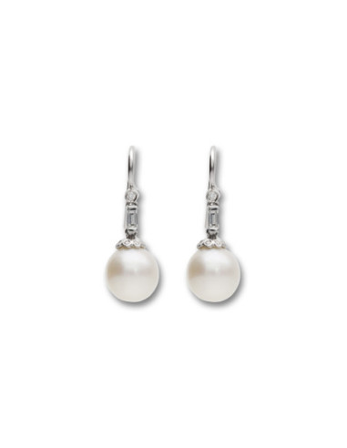 Pendientes Oro Blanco, Diamantes Y Perlas Australianas