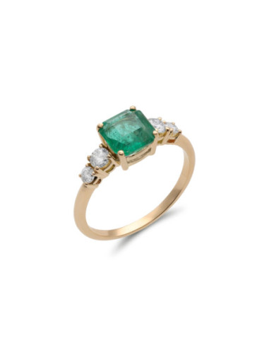 Anillo Oro Amarillo, Esmeralda Y Diamantes