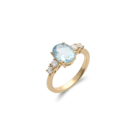 Anillo Oro Amarillo, Aguamarina Y Diamantes. Género: Mujer. Material: Oro amarillo. Piedras: Diamantes,Aguamarinas