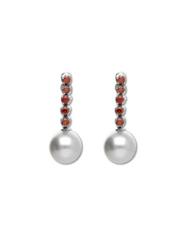 Pendientes Oro Blanco, Diamantes Y Perlas