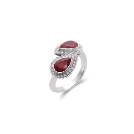 Anillo Oro Blanco, Rubíes Y Diamantes. Género: Mujer. Material: Oro blanco. Piedras: Diamantes,Rubies
