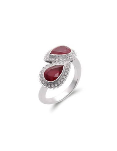 Anillo Oro Blanco, Rubíes Y Diamantes