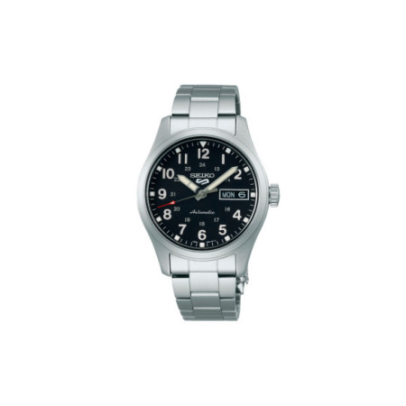 Reloj Seiko 5 Sports Field Sports Style SRPJ81K1. Género: Mujer,Hombre. Material: Acero. Tamaño: De 32mm a 38mm. Correa: Acero. Color esfera: Negro. Estilo: Casual,Deportivo. Movimiento: Automático. Características técnicas: Hora y segundero,Calendario,Reserva de marcha
