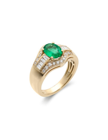Anillo Oro Amarillo, Esmeralda Y Diamantes