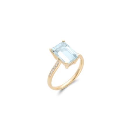 Anillo Oro Amarillo, Aguamarina Y Diamantes. Género: Mujer. Material: Oro amarillo. Piedras: Diamantes,Aguamarinas
