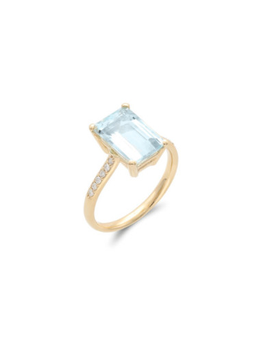 Anillo Oro Amarillo, Aguamarina Y Diamantes