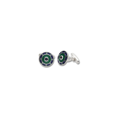 Gemelos Plata, Zafiro, Esmalte Verde Y Azul. Género: Mujer. Material: Plata. Piedras: Zafiros