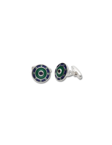 Gemelos Plata, Zafiro, Esmalte Verde Y Azul