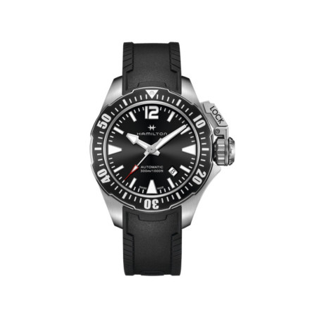 Reloj Hamilton Khaky Navy Frogman H77605335. Género: Hombre. Material: Acero. Tamaño: De 39mm a 42mm. Correa: Caucho. Color esfera: Negro. Estilo: Deportivo. Movimiento: Automático. Características técnicas: Hora y segundero,Calendario