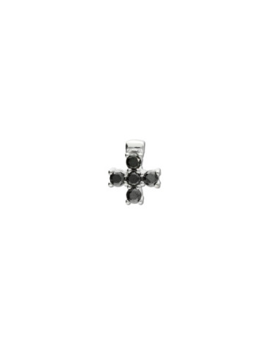 Colgante Oro Blanco Cruz Con Diamantes Negros