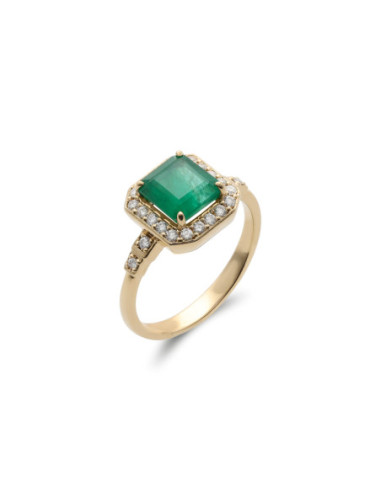Anillo Oro Amarillo, Esmeralda Y Diamantes