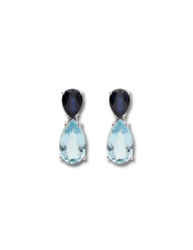 Pendientes Oro Blanco, Zafiro Y Aguamarina