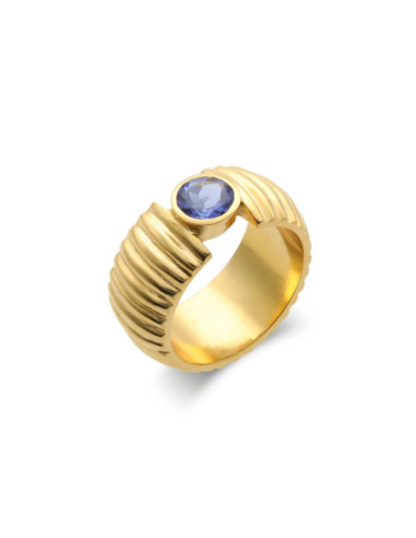 Anillo Plata Chapada Y Piedra Azul