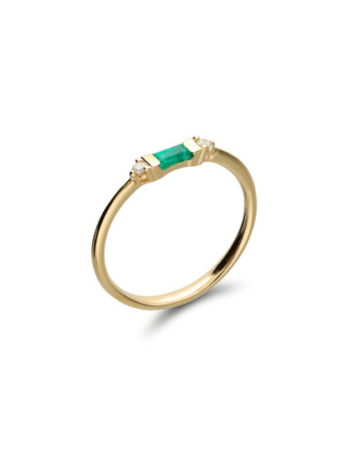 Anillo Oro Amarillo, Esmeralda Y Diamantes