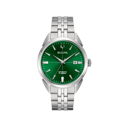 Reloj Bulova Surveyor Mecha Classic 96B424. Género: Hombre. Material: Acero. Tamaño: De 39mm a 42mm. Correa: Acero. Color esfera: Verde. Estilo: Clásico. Movimiento: Automático. Características técnicas: Hora y segundero,Calendario