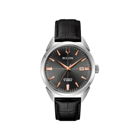 Reloj Bulova Surveyor Mecha Classic 96B422. Género: Hombre. Material: Acero. Tamaño: De 39mm a 42mm. Correa: Piel. Color esfera: Negro. Estilo: Clásico. Movimiento: Automático. Características técnicas: Hora y segundero,Calendario