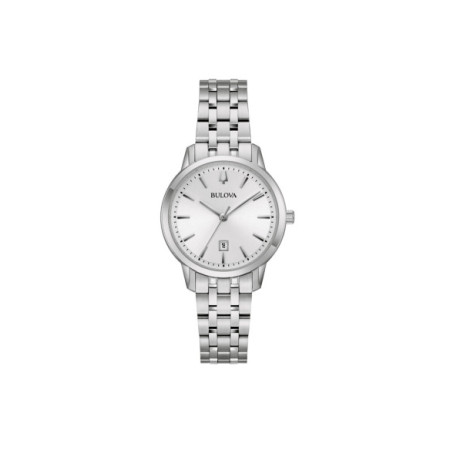 Reloj Bulova Sutton Lady 96M165. Género: Mujer. Material: Acero. Tamaño: Menos de 32mm. Correa: Acero. Color esfera: Blanco. Estilo: Clásico. Movimiento: Cuarzo. Características técnicas: Hora y segundero,Calendario
