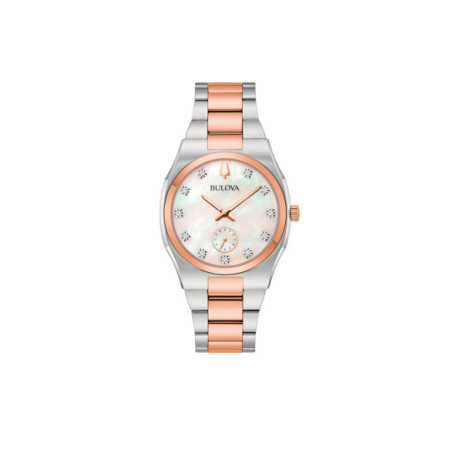 Reloj Bulova Surveyor Lady 11 Diamantes 98P221. Género: Mujer. Material: Acero. Tamaño: De 32mm a 38mm. Correa: Acero. Color esfera: Nácar. Estilo: Clásico,Cocktail. Movimiento: Cuarzo. Características técnicas: Hora y segundero