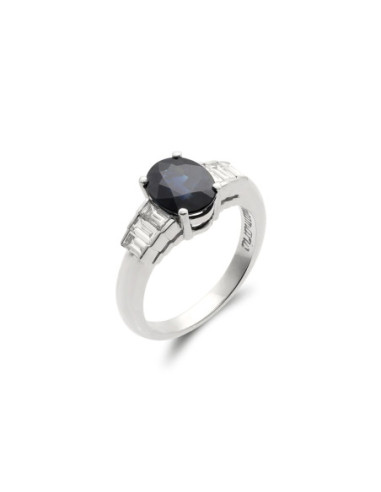 Anillo Oro Blanco, Zafiro Y Diamantes