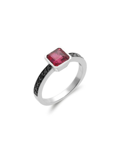 Anillo Oro Blanco, Rubelita Y Diamantes