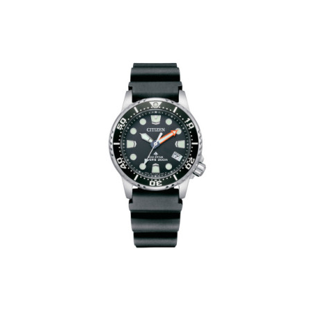 Reloj Citizen Divers Eco Drive EO2020-08E. Género: Mujer,Hombre. Material: Acero. Tamaño: De 32mm a 38mm. Correa: Caucho. Color esfera: Negra. Estilo: Casual. Movimiento: Eco Drive. Características técnicas: Hora y segundero,Reserva de marcha,Calendario