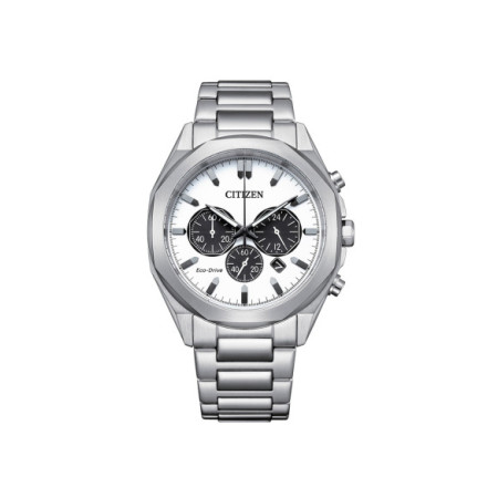 Reloj Citizen Chrono Elegant CA4590-81A. Género: Hombre. Material: Acero. Tamaño: De 39mm a 42mm. Correa: Acero. Color esfera: Blanco. Estilo: Casual. Movimiento: Eco Drive. Características técnicas: Hora y segundero,Calendario,Cronógrafo,Reserva de marcha