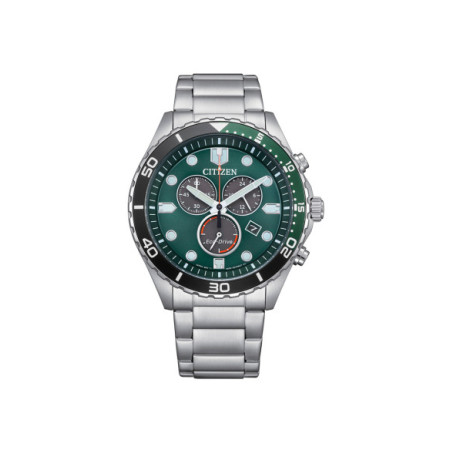 Reloj Citizen Chrono Sporty-Aqua AT2561-81X. Género: Hombre. Material: Acero. Tamaño: De 43mm a 46mm. Correa: Acero. Color esfera: Verde. Estilo: Casual,Deportivo. Movimiento: Eco Drive. Características técnicas: Hora y segundero,Calendario,Reserva de marcha