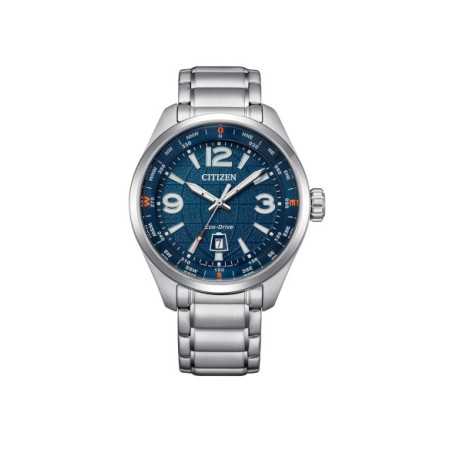 Reloj Citizen Pilot Traveler Eco Drive AW1830-88L. Género: Hombre. Material: Acero. Tamaño: De 39mm a 42mm. Correa: Acero. Color esfera: Azul. Estilo: Casual. Movimiento: Eco Drive. Características técnicas: Hora y segundero,Calendario,Reserva de marcha