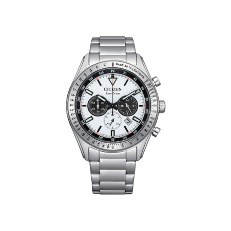 Reloj Citizen Chrono Outdoor CA4600-89A. Género: Hombre. Material: Acero. Tamaño: De 43mm a 46mm. Correa: Acero. Color esfera: Blanco. Estilo: Casual,Clásico. Movimiento: Eco Drive. Características técnicas: Hora y segundero,Calendario,Reserva de marcha,Cronógrafo