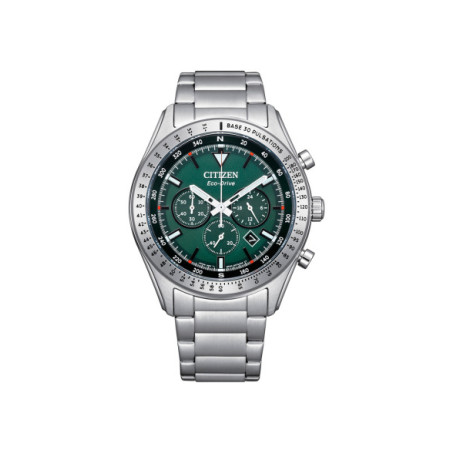 Reloj Citizen Chrono Outdoor CA4600-89X. Género: Hombre. Material: Acero. Tamaño: De 43mm a 46mm. Correa: Acero. Color esfera: Verde. Estilo: Casual,Clásico. Movimiento: Eco Drive. Características técnicas: Hora y segundero,Calendario,Reserva de marcha,Cronógrafo