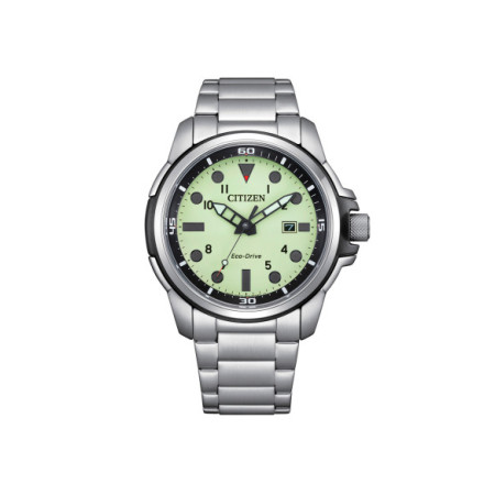 Reloj Citizen Eco Drive AW1800-89X Sea Land. Género: Hombre. Material: Acero. Tamaño: De 43mm a 46mm. Correa: Acero. Color esfera: Verde. Estilo: Casual. Movimiento: Eco Drive. Características técnicas: Hora y segundero,Calendario,Reserva de marcha