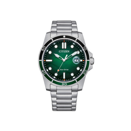 Reloj Citizen Marine 1810 AW1811-82X. Género: Hombre. Material: Acero. Tamaño: De 39mm a 42mm. Correa: Acero. Color esfera: Verde. Estilo: Casual. Movimiento: Eco Drive. Características técnicas: Hora y segundero,Calendario,Reserva de marcha