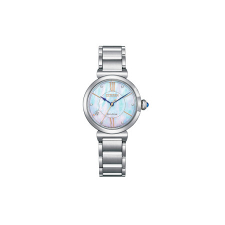 Reloj Citizen Lady EM1070-83D. Género: Mujer. Material: Acero. Tamaño: Menos de 32mm. Correa: Acero. Color esfera: Blanco. Estilo: Clásico,Cocktail. Movimiento: Eco Drive. Características técnicas: Hora y segundero,Reserva de marcha