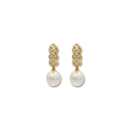 Pendientes Oro Amarillo, Diamantes Y Perla Australiana. Género: Mujer. Material: Oro amarillo. Piedras: Diamantes,Perlas