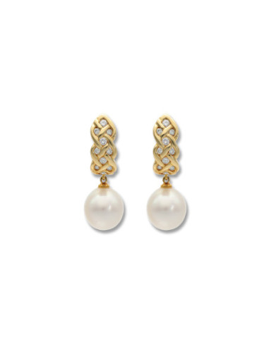 Pendientes Oro Amarillo, Diamantes Y Perla Australiana