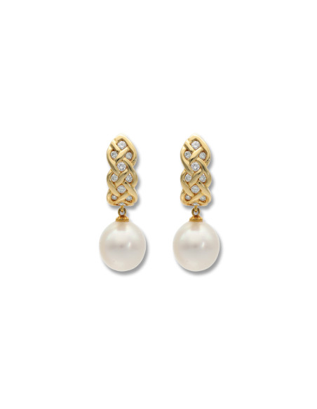 Pendientes Oro Amarillo, Diamantes Y Perla Australiana