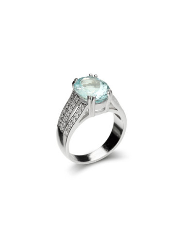 Anillo Oro Blanco, Aguamarina Y Diamantes