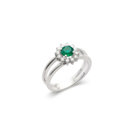Anillo Oro Blanco, Esmeralda Y Diamantes. Género: Mujer. Material: Oro blanco. Piedras: Diamantes,Esmeraldas